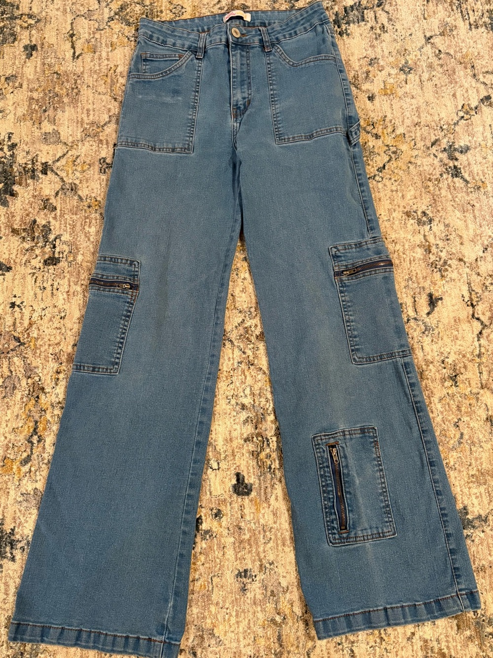 Y2K Lilac Sunset Juniors size 11 Jeans Bootcut Cargo with zipper pockets high